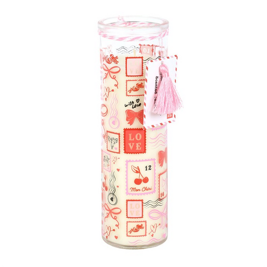 Valentine Postage Stamp Print Sparkling Rose Tube Candle